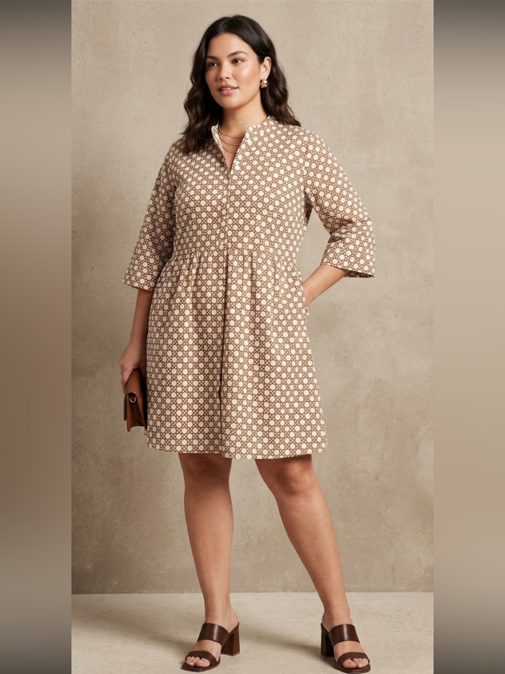 Tuckernuck Birch Cane Royal Shirt Dress Brown White Geometric XXXL